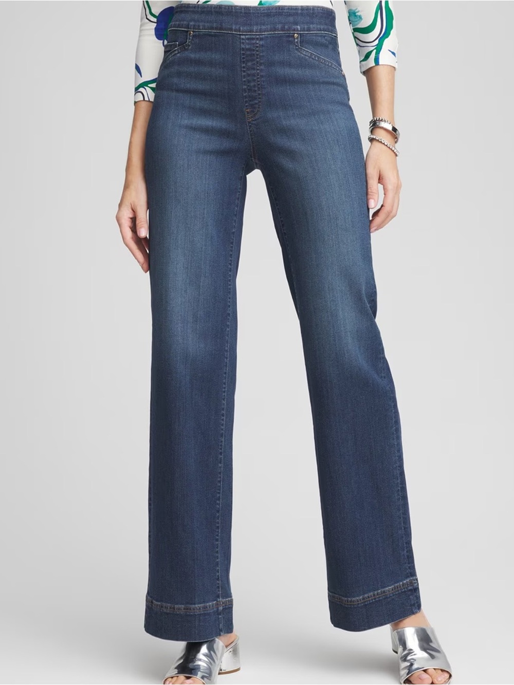 Chico's Dark Blue Pull-On Wide Leg Jeans